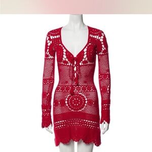Women's Red Crochet Swim Cover-Up